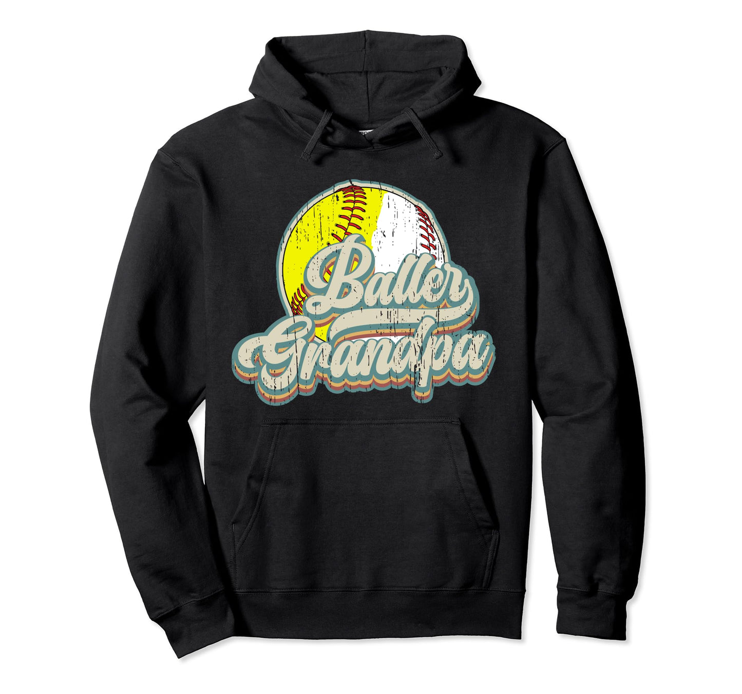 Baller Grandpa Softball Baseball Hoodie - Aesthetic Graphic for Adults - T-Shirt, Sweatshirt, Hoodie