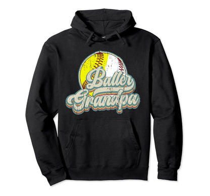 Baller Grandpa Softball Baseball Hoodie - Aesthetic Graphic for Adults - T-Shirt, Sweatshirt, Hoodie