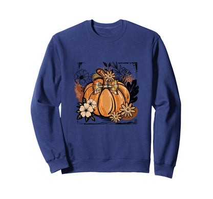 Boho Pumpkin Bow Floral Fall Sweatshirt - Graphic Print Unisex - T-Shirt, Sweatshirt, Hoodie