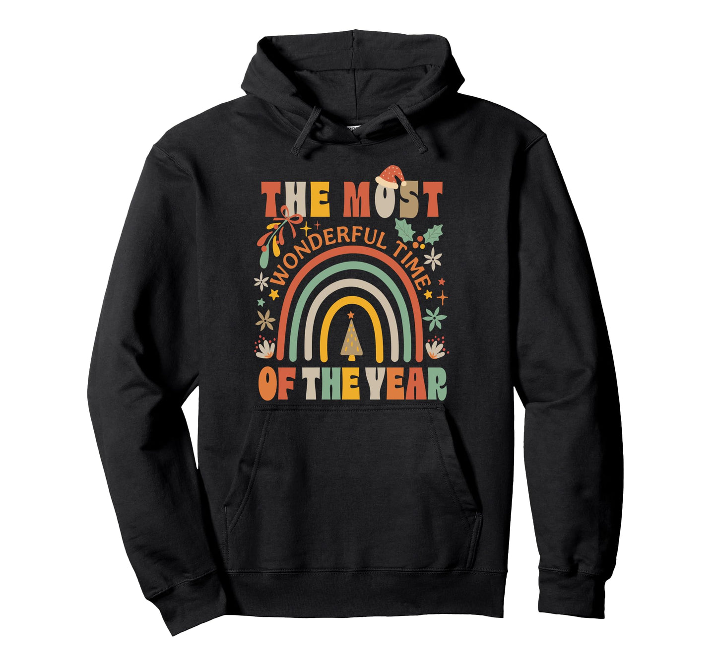 Boho Rainbow Wonderful Santa Hat Hoodie - Unique Graphic for Adults - T-Shirt, Sweatshirt, Hoodie