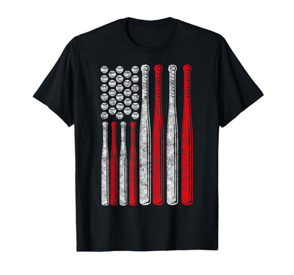 Baseball Us Flag Baseball Lover T-Shirt - Fun Novelty Design for Adults - T-Shirt, Sweatshirt, Hoodie