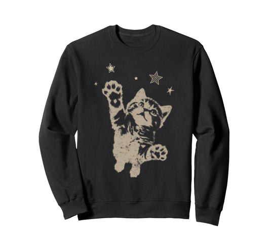 Y2K Cat Jumping Stars 90S 2000S Sweatshirt - Fun Novelty Design Unisex - T-Shirt, Sweatshirt, Hoodie