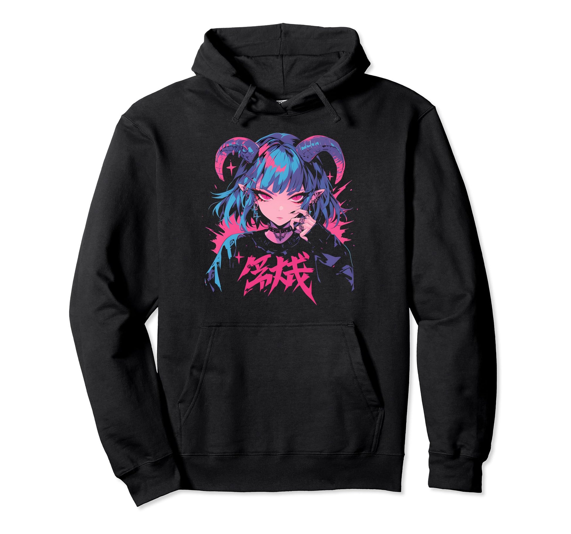 Goth Grunge Demon Anime Waifu Horror Hoodie - Trendy Graphic for Adults - T-Shirt, Sweatshirt, Hoodie