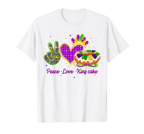 Peace Love King Cake Funny Mardi Gras T-Shirt - Unique Graphic for Adults - T-Shirt, Sweatshirt, Hoodie