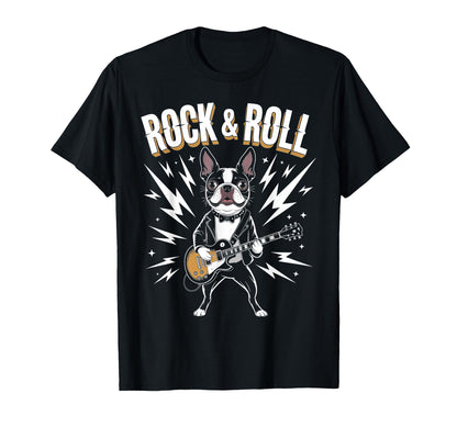 Bostie Rock Star Guitar Player Dog T-Shirt - Novelty Apparel for Adults - T-Shirt, Sweatshirt, Hoodie