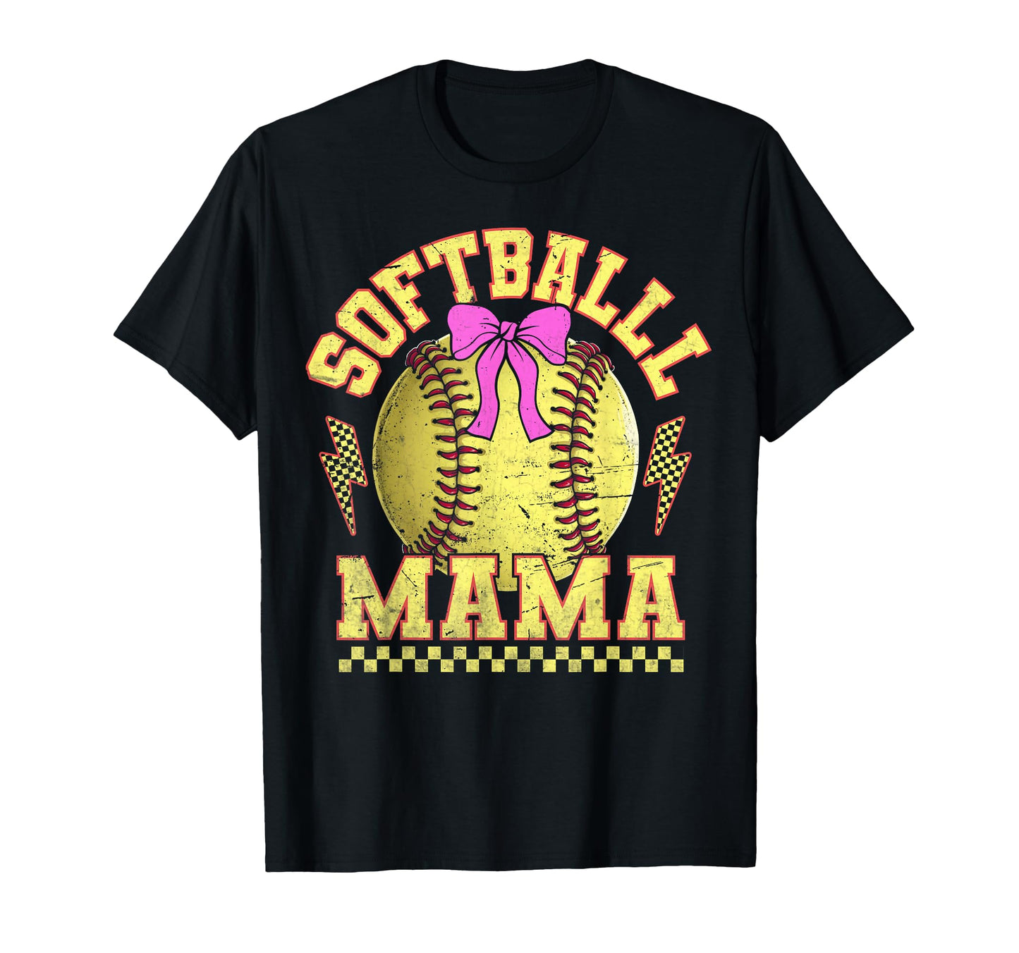 Checkered Softball Mama Sports T-Shirt - Casual Everyday Wear Men Women - T-Shirt, Sweatshirt, Hoodie