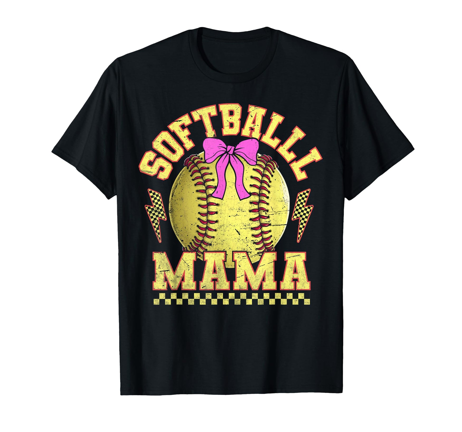 Checkered Softball Mama Sports T-Shirt - Casual Everyday Wear Men Women - T-Shirt, Sweatshirt, Hoodie