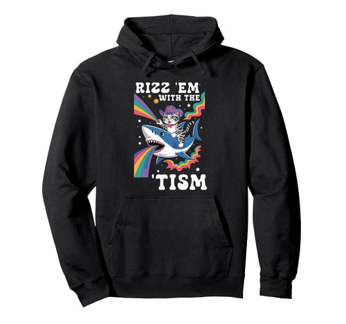 Cowboy Cat Riding Shark Rainbow Hoodie - Trendy Graphic Men Women - T-Shirt, Sweatshirt, Hoodie