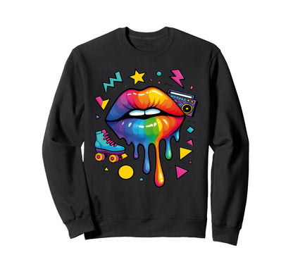 90S Pop Art Rainbow Lips Sweatshirt - Casual Everyday Wear Men Women - T-Shirt, Sweatshirt, Hoodie