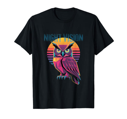 Night Vision Geometric Owl Sunset T-Shirt - Minimalist Print Men Women - T-Shirt, Sweatshirt, Hoodie