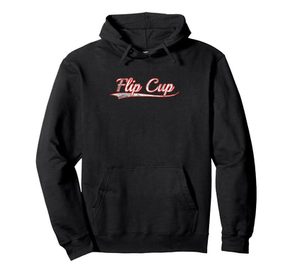 Flip Cup Varsity Distressed Throwback Hoodie - Custom Art Print for Adults - T-Shirt, Sweatshirt, Hoodie