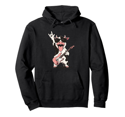 Cow Cartoon Funny Animal Rock Music Hoodie - Trendy Graphic for Adults - T-Shirt, Sweatshirt, Hoodie