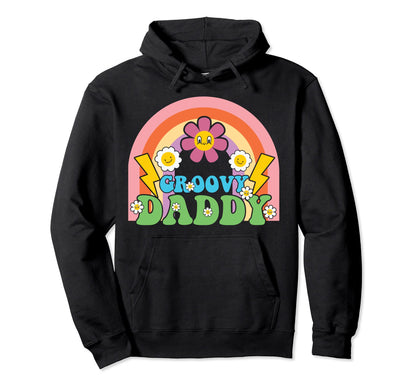 Groovy Daddy Fathers Day Rainbow Flower Hoodie - Unique Graphic Men Women - T-Shirt, Sweatshirt, Hoodie