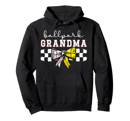 Ballpark Grandma Softball Baseball Hoodie - Minimalist Print for Adults - T-Shirt, Sweatshirt, Hoodie