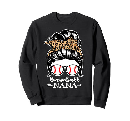 Baseball Nana Messy Bun Hair Funny Sweatshirt - Graphic Print for Adults - T-Shirt, Sweatshirt, Hoodie