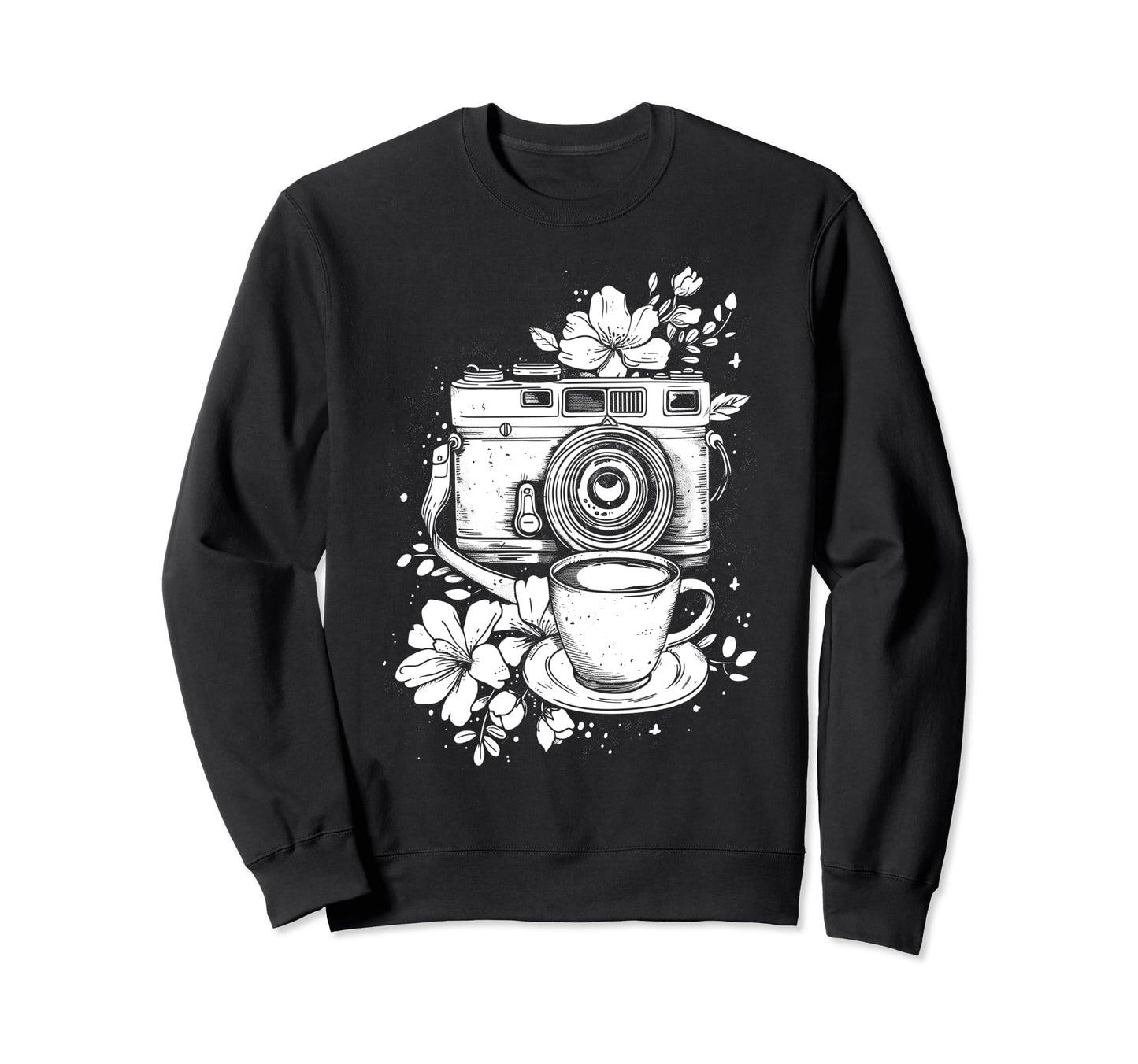 Photographer Coffee Camera Flowers Sweatshirt - Graphic Print Men Women - T-Shirt, Sweatshirt, Hoodie
