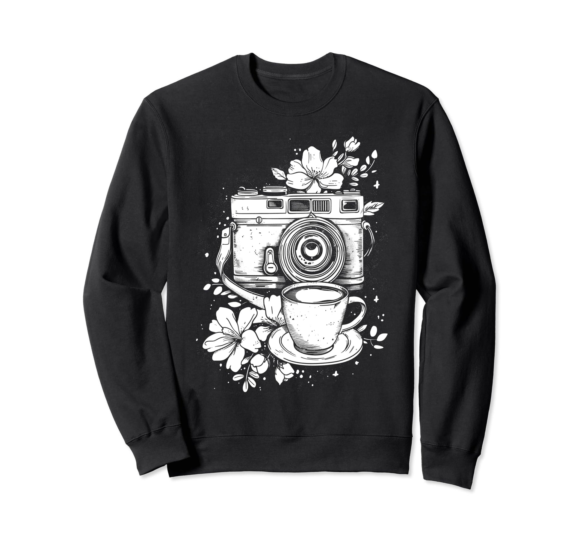 Photographer Coffee Camera Flowers Sweatshirt - Graphic Print Men Women - T-Shirt, Sweatshirt, Hoodie
