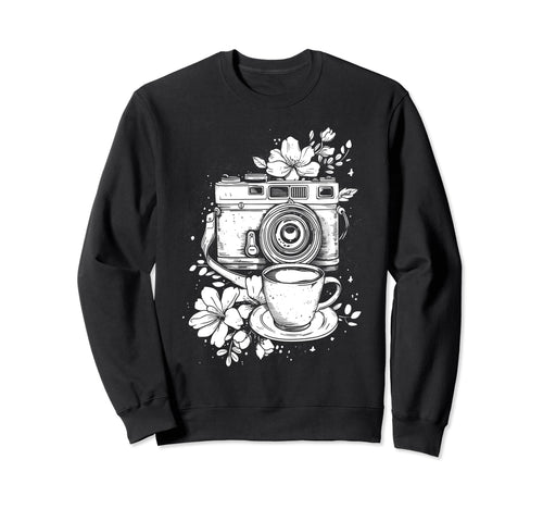 Photographer Coffee Camera Flowers Sweatshirt - Graphic Print Men Women - T-Shirt, Sweatshirt, Hoodie