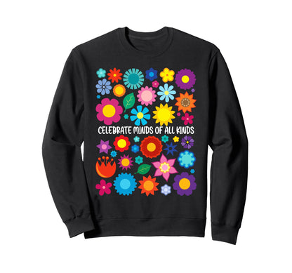 Boho Celebrate Minds All Kinds Autism Sweatshirt - Trendy Graphic Unisex - T-Shirt, Sweatshirt, Hoodie