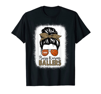 Football And Basketball Mom Messy Bun T-Shirt - Trendy Graphic for Adults - T-Shirt, Sweatshirt, Hoodie