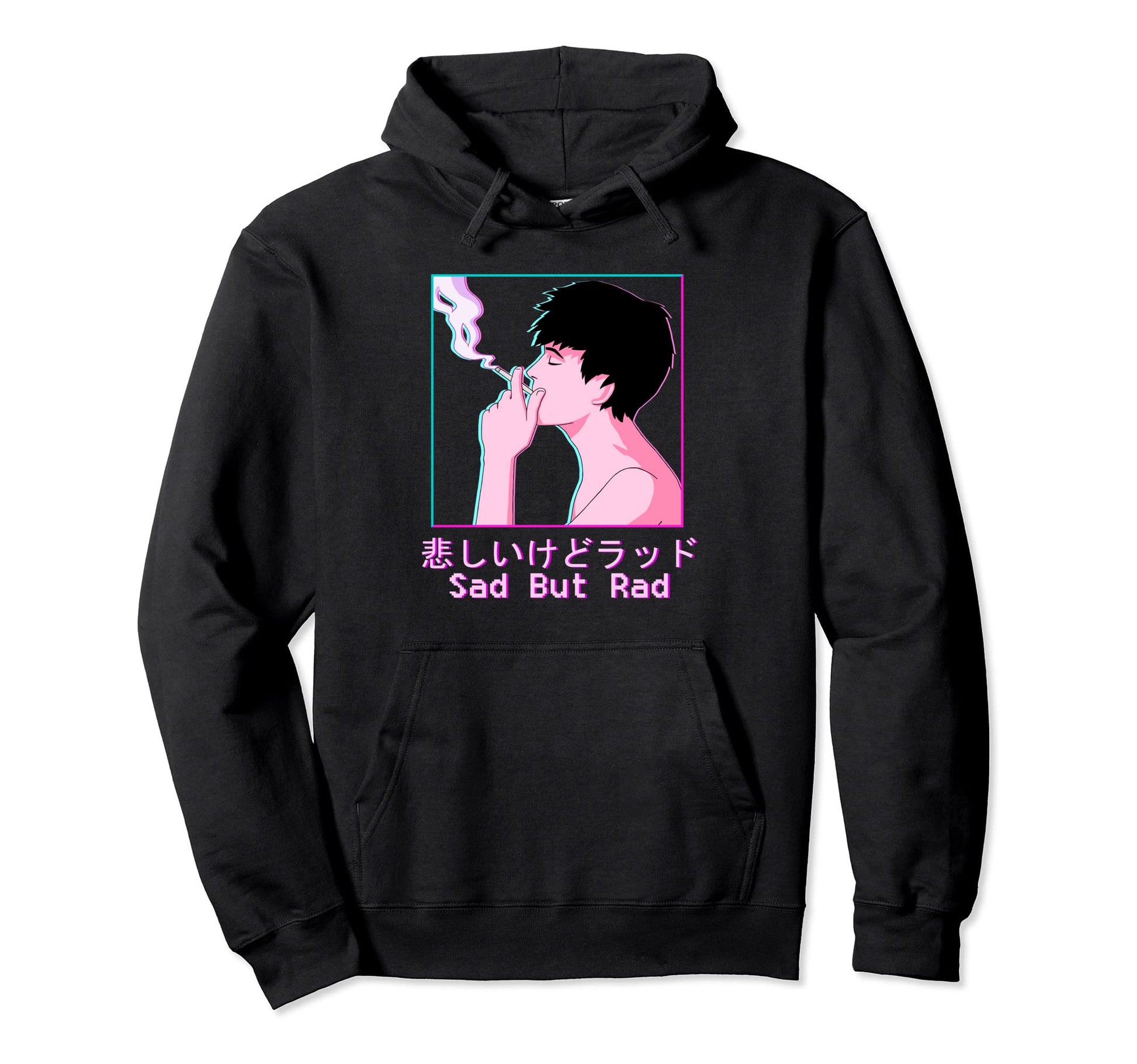 Vaporwave Aesthetic Japanese Smoking Sad Hoodie - Unique Graphic Men Women - T-Shirt, Sweatshirt, Hoodie