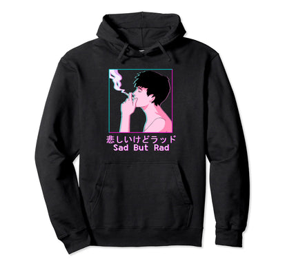 Vaporwave Aesthetic Japanese Smoking Sad Hoodie - Unique Graphic Men Women - T-Shirt, Sweatshirt, Hoodie