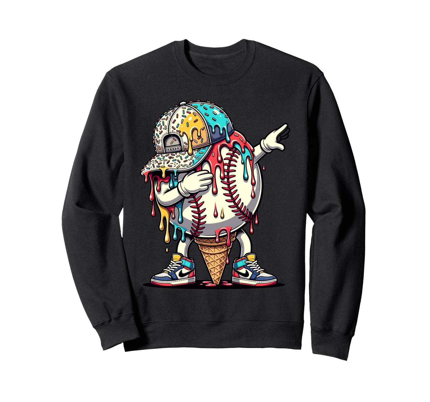 Dripping Baseball Drip Ice Cream Sweatshirt - Unique Graphic for Adults - T-Shirt, Sweatshirt, Hoodie