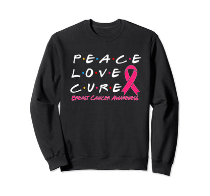 Breast Cancer Awareness Peace Love Sweatshirt - Minimalist Print Unisex - T-Shirt, Sweatshirt, Hoodie