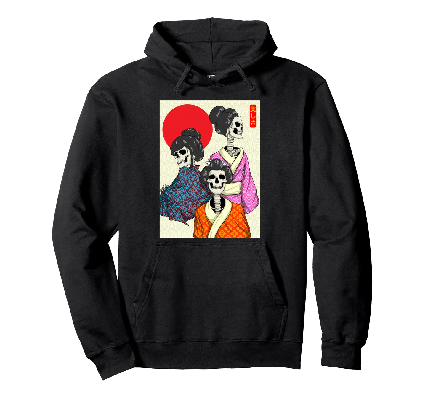 Geisha Skeletons Rising Sun Japanese Hoodie - Trendy Graphic Men Women - T-Shirt, Sweatshirt, Hoodie