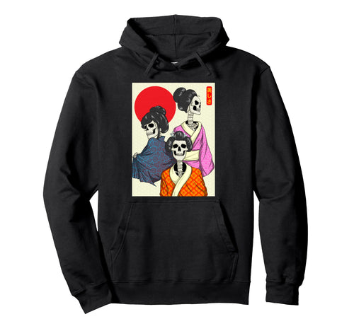 Geisha Skeletons Rising Sun Japanese Hoodie - Trendy Graphic Men Women - T-Shirt, Sweatshirt, Hoodie