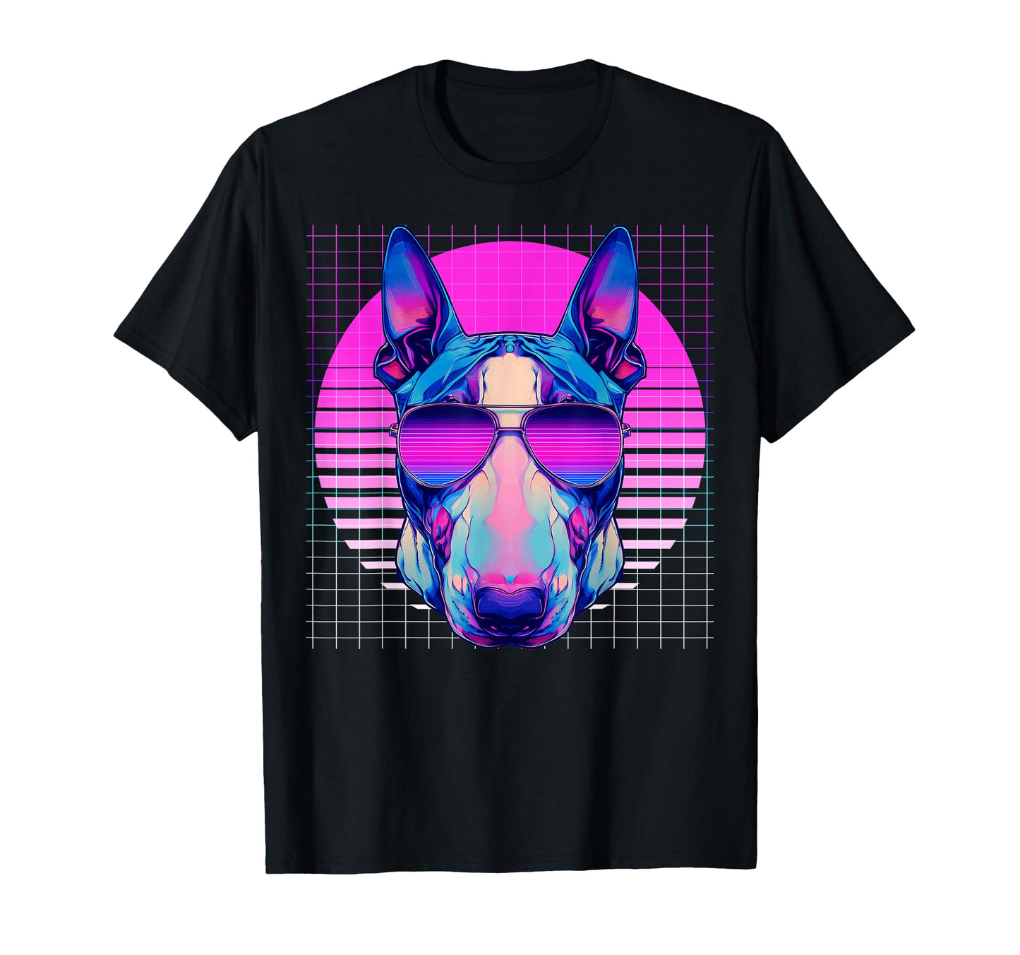 Bull Terrier Sunglasses Dog Vaporwave T-Shirt - Minimalist Print Men Women - T-Shirt, Sweatshirt, Hoodie