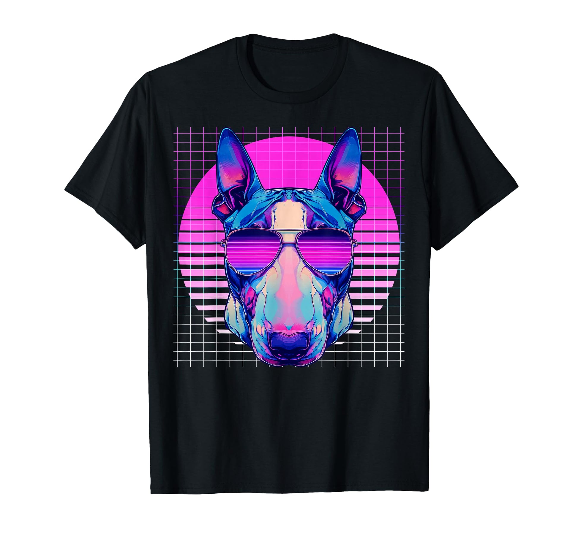 Bull Terrier Sunglasses Dog Vaporwave T-Shirt - Minimalist Print Men Women - T-Shirt, Sweatshirt, Hoodie