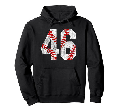 Distressed Baseball Number 46 Jersey Hoodie - Fun Novelty Design Unisex - T-Shirt, Sweatshirt, Hoodie
