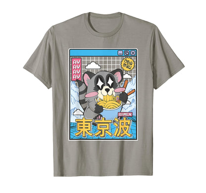 Raccoon Eating Ramen Kawaii Vaporwave T-Shirt - Graphic Print for Adults - T-Shirt, Sweatshirt, Hoodie