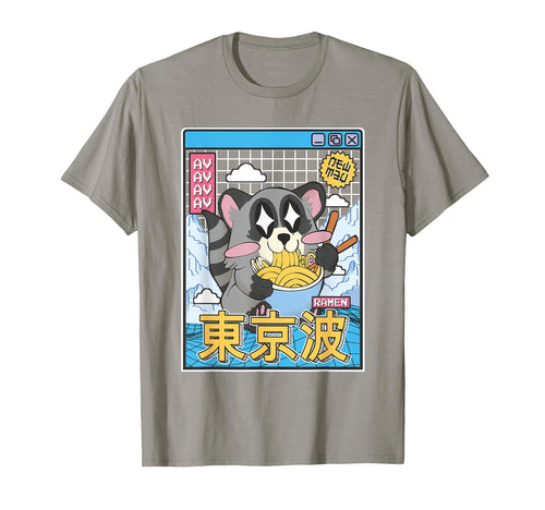 Raccoon Eating Ramen Kawaii Vaporwave T-Shirt - Graphic Print for Adults - T-Shirt, Sweatshirt, Hoodie