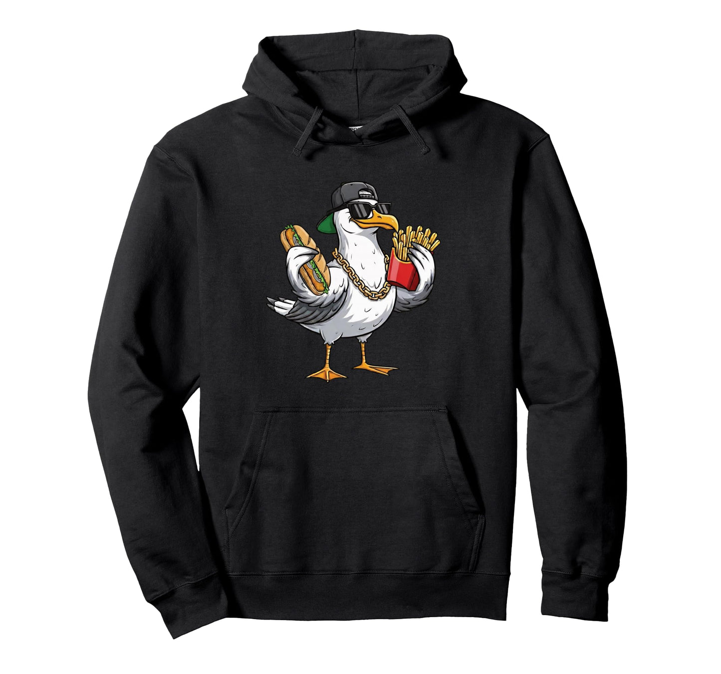 Gangster Seagull Sandwich And Fries Hoodie - Trendy Graphic Unisex - T-Shirt, Sweatshirt, Hoodie