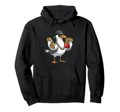 Gangster Seagull Sandwich And Fries Hoodie - Trendy Graphic Unisex - T-Shirt, Sweatshirt, Hoodie