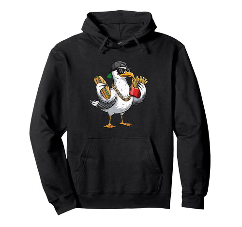 Gangster Seagull Sandwich And Fries Hoodie - Trendy Graphic Unisex - T-Shirt, Sweatshirt, Hoodie