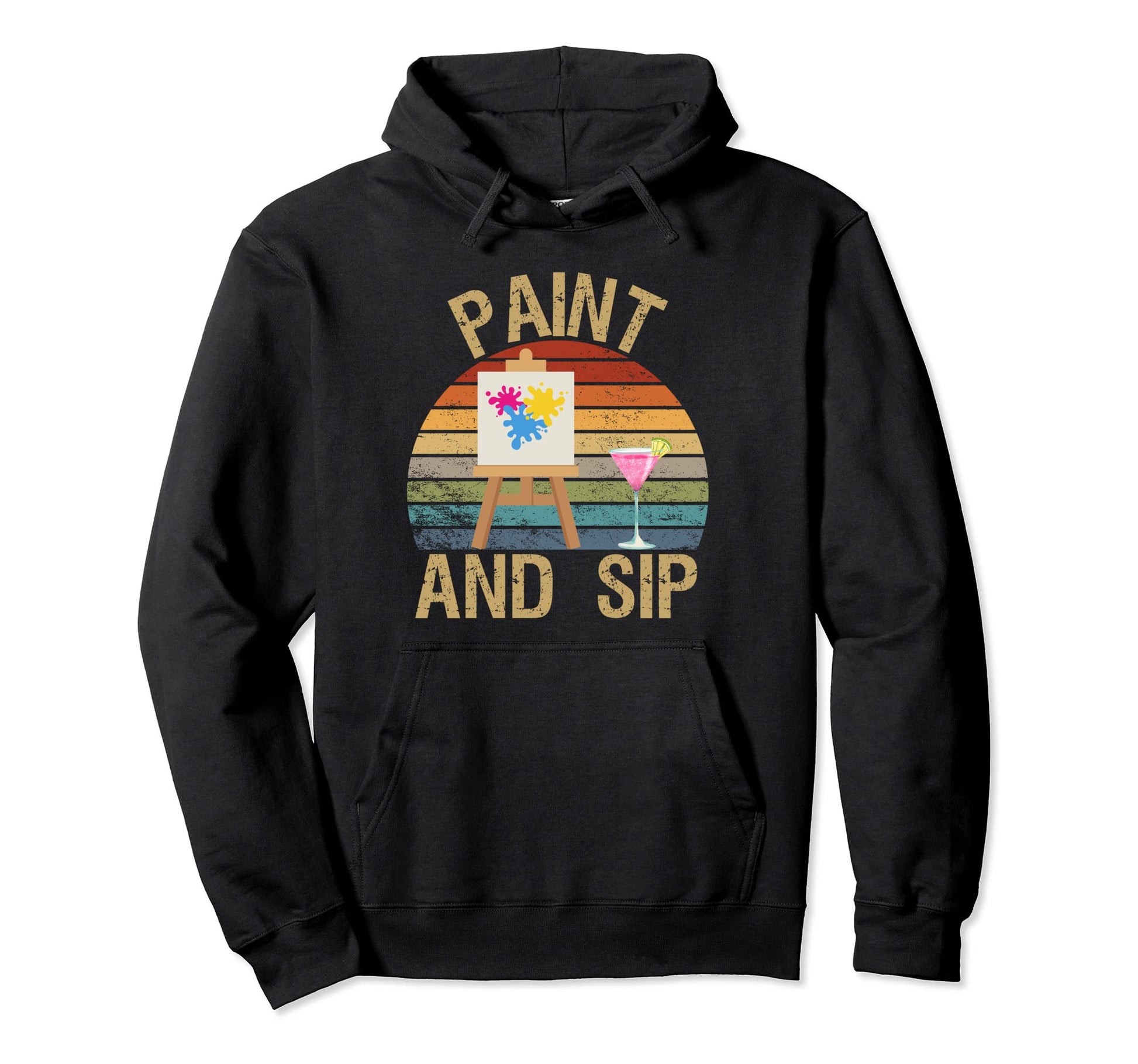 Paint And Sip Party Art Wine Drinking Hoodie - Unique Graphic Unisex - T-Shirt, Sweatshirt, Hoodie