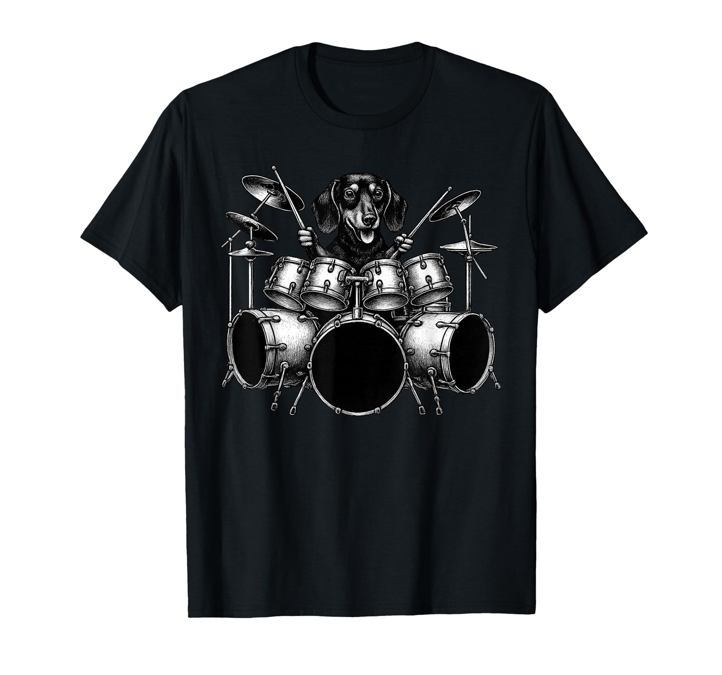Dachshund Playing Drums Drummer Dog Lover T-Shirt - Unique Graphic Unisex - T-Shirt, Sweatshirt, Hoodie