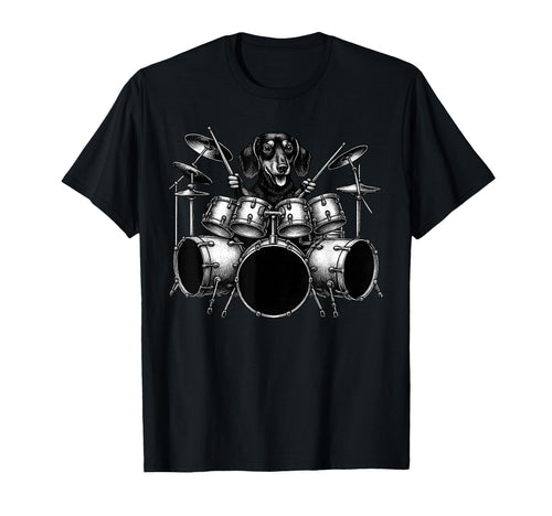 Dachshund Playing Drums Drummer Dog Lover T-Shirt - Unique Graphic Unisex - T-Shirt, Sweatshirt, Hoodie