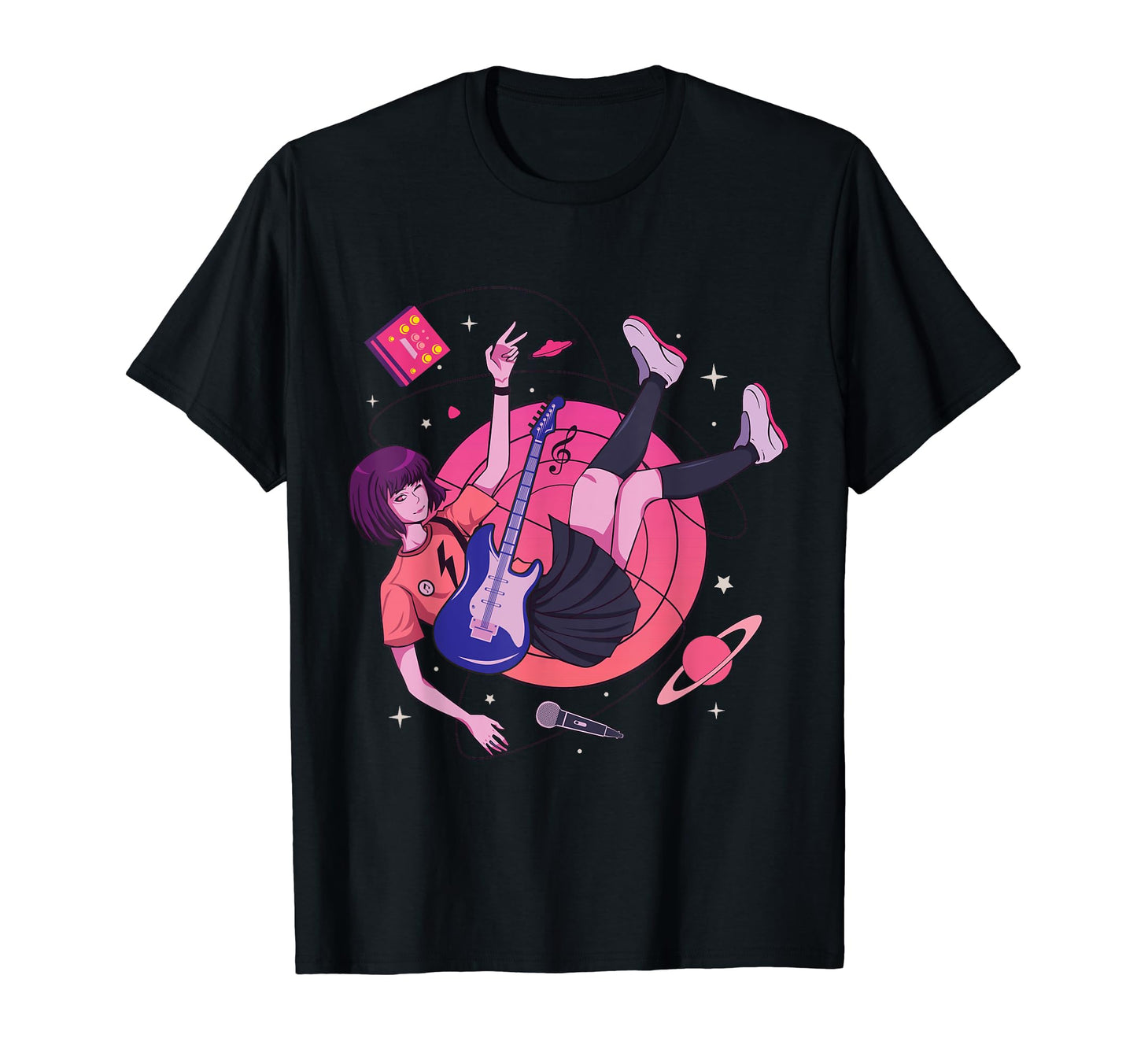 Anime Playing Guitar Japanese Aesthetic T-Shirt - Graphic Print Men Women - T-Shirt, Sweatshirt, Hoodie