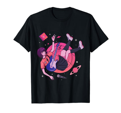 Anime Playing Guitar Japanese Aesthetic T-Shirt - Graphic Print Men Women - T-Shirt, Sweatshirt, Hoodie