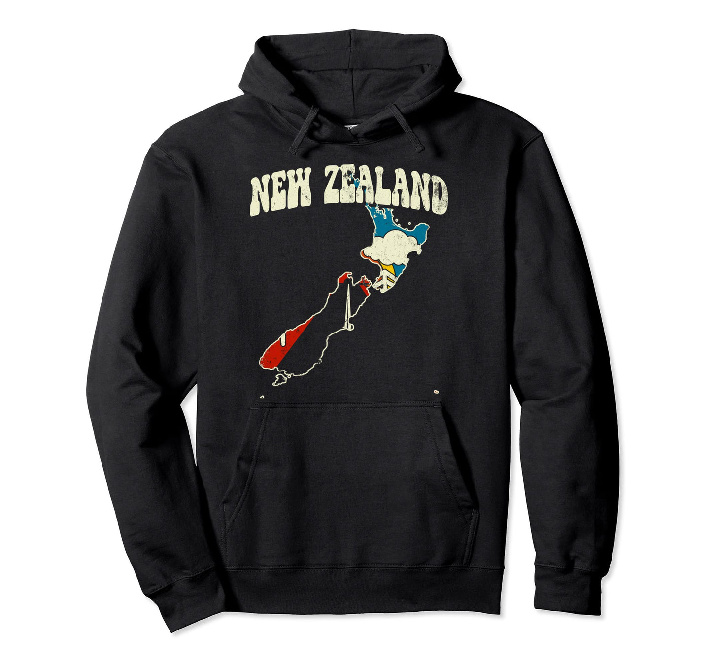 New Zealand Country Rainbow 70S Map Hoodie - Casual Everyday Wear Unisex - T-Shirt, Sweatshirt, Hoodie
