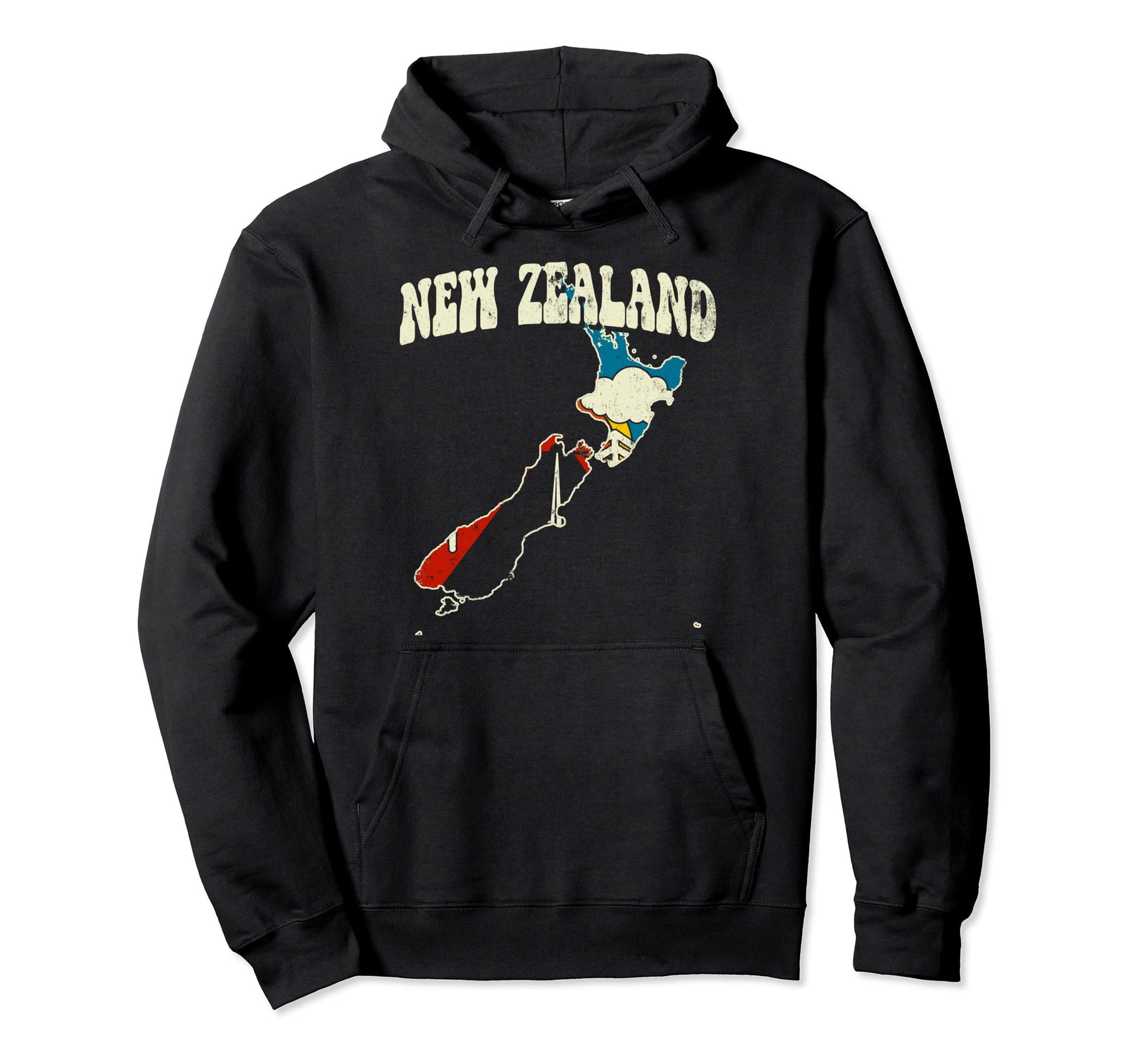 New Zealand Country Rainbow 70S Map Hoodie - Casual Everyday Wear Unisex - T-Shirt, Sweatshirt, Hoodie