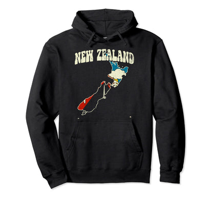 New Zealand Country Rainbow 70S Map Hoodie - Casual Everyday Wear Unisex - T-Shirt, Sweatshirt, Hoodie