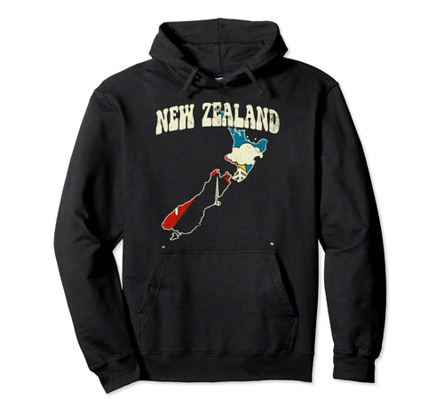 New Zealand Country Rainbow 70S Map Hoodie - Casual Everyday Wear Unisex - T-Shirt, Sweatshirt, Hoodie
