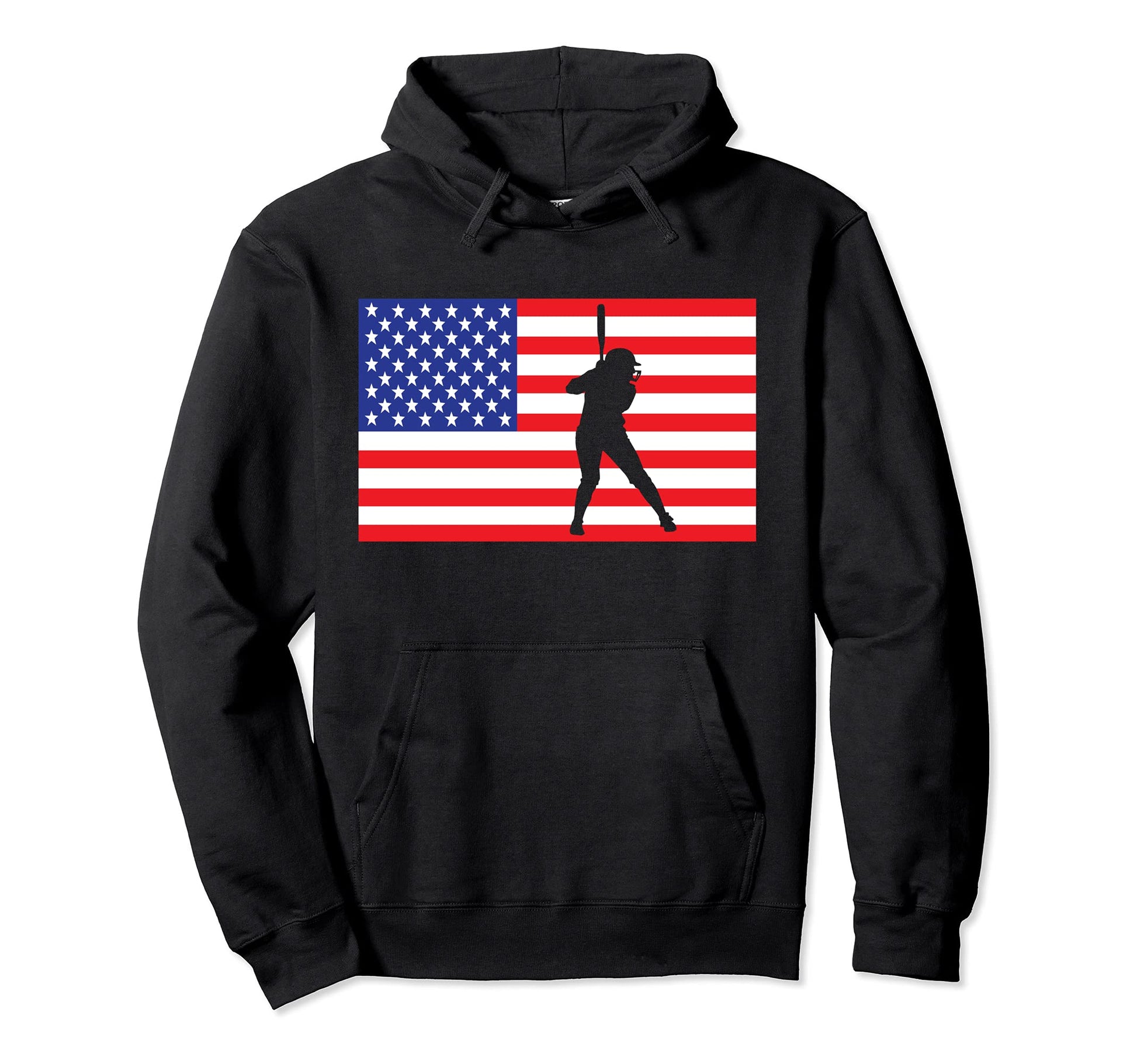 Softball Player Usa American Flag Hoodie - Custom Art Print for Adults - T-Shirt, Sweatshirt, Hoodie