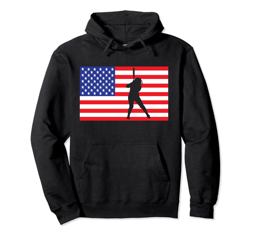 Softball Player Usa American Flag Hoodie - Custom Art Print for Adults - T-Shirt, Sweatshirt, Hoodie