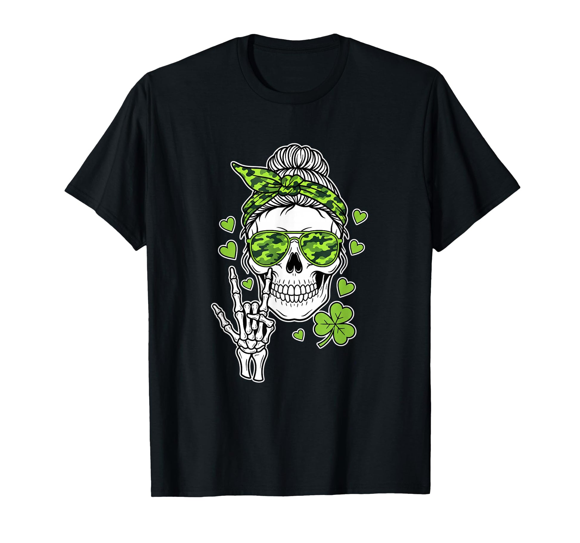 Skull Shamrock Sunglasses Rock Hand T-Shirt - Trendy Graphic Men Women - T-Shirt, Sweatshirt, Hoodie
